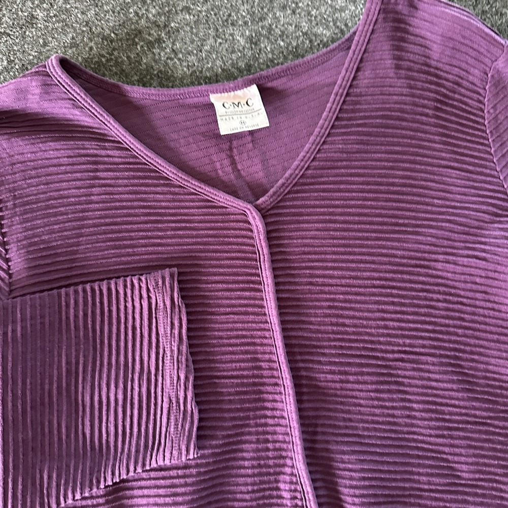CMC Color Me Cotton Purple Ribbed V-Neck 3/4 Sleeve High Low Top Womens Medium